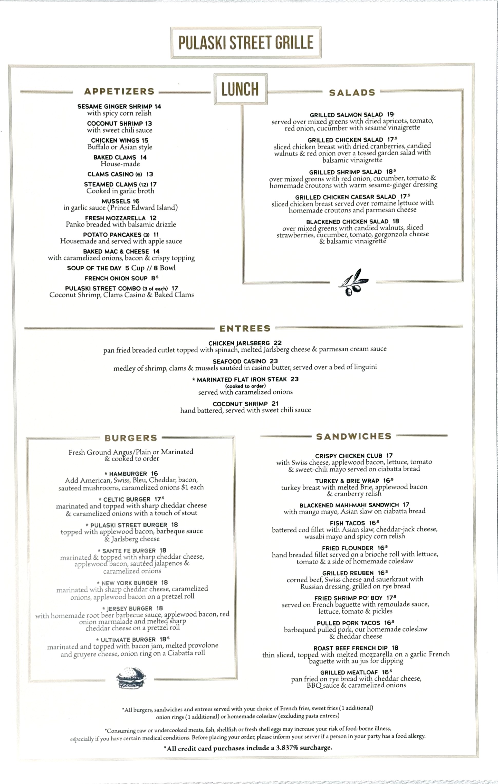 Pulaski Street Lunch Menu